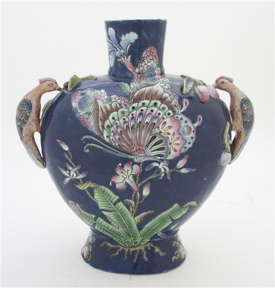 A Majolica Vase of compressed baluster 1553eb