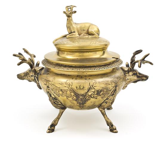 A Lidded Brass Tureen of circular