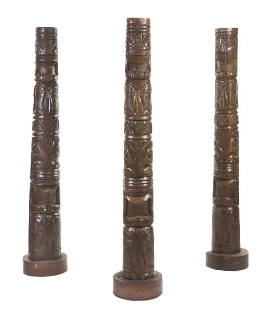 Three Carved Wood Tiki Totems each