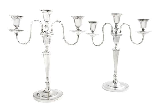 A Pair of English Silver Three-Light