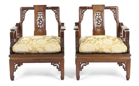 A Pair of Chinese Carved Hardwood