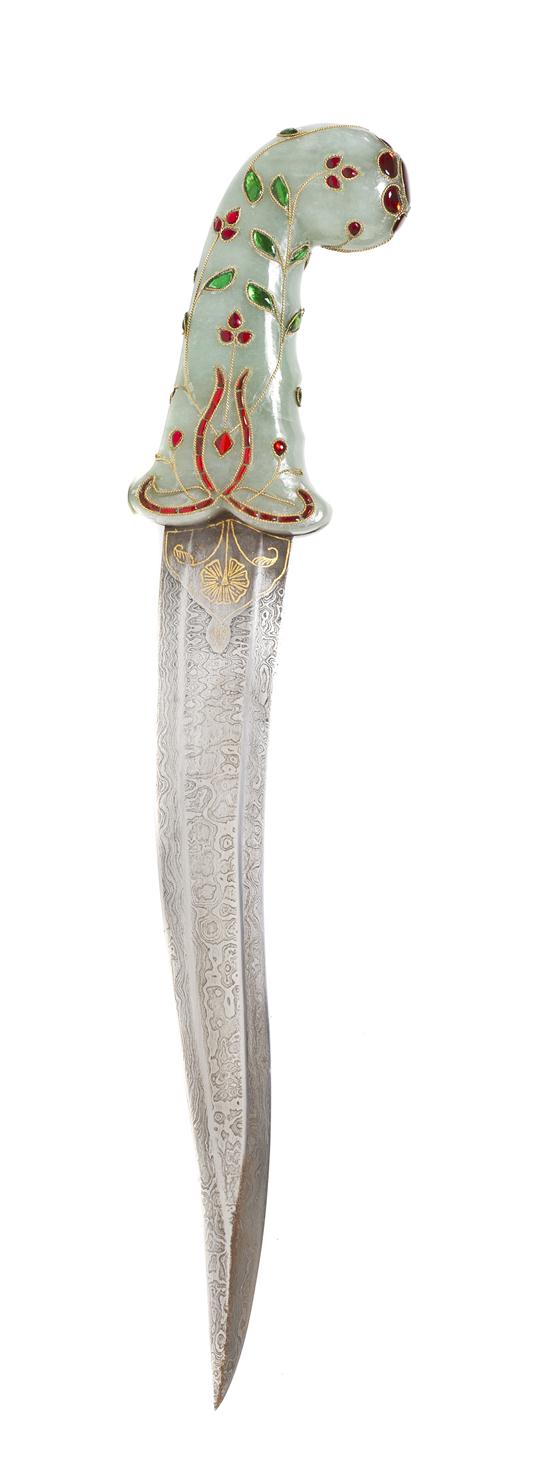 A Mughal Style Hardstone Handled Dagger