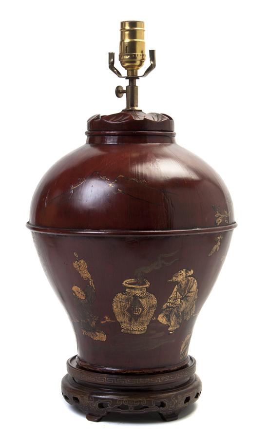 A Chinese Painted Wood Canister 15555b