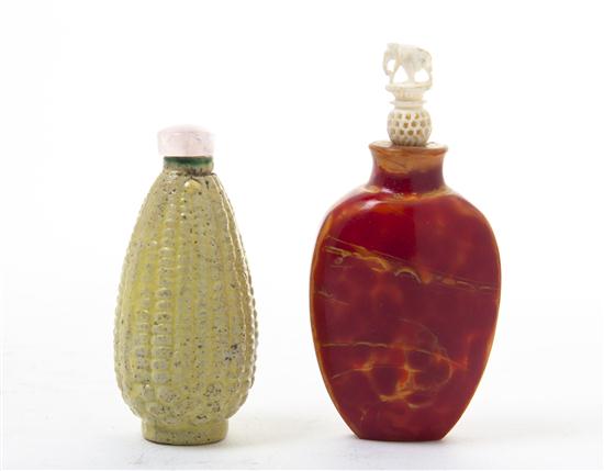 * Two Snuff Bottles one of a carved