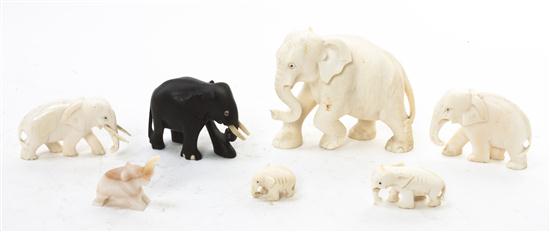 Five Carved Ivory Elephants of varying