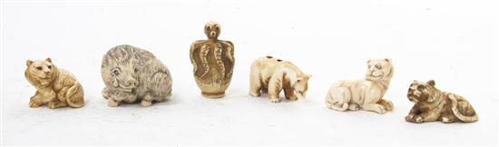Six Japanese Carved Ivory Netsuke