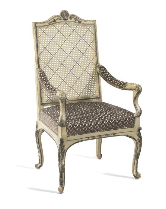 A Louis XV Style Painted Fauteuil having