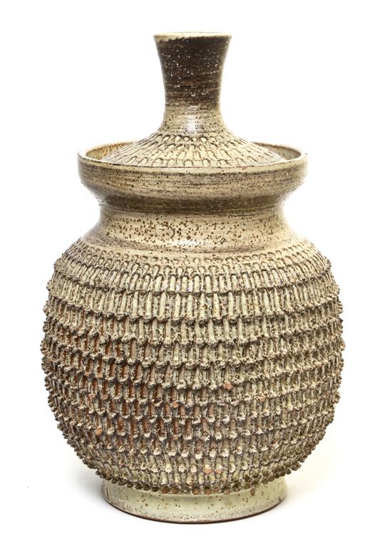 A Studio Ceramic Covered Jar J.