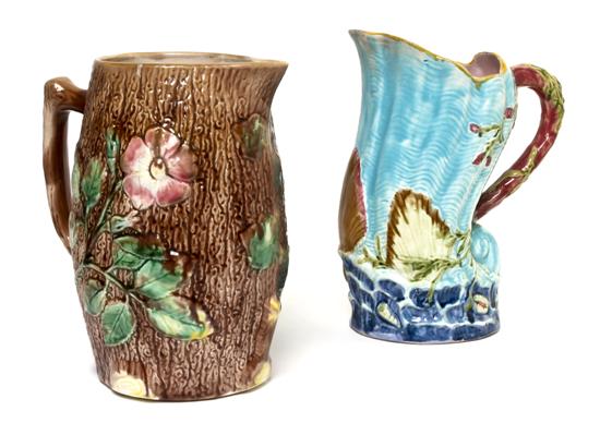 Two Majolica Pitchers one of cornucopia