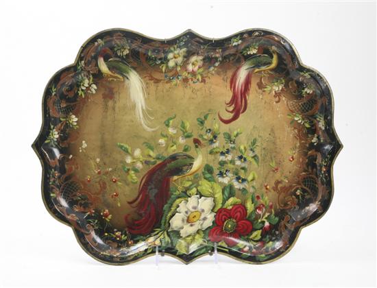 A Tole Painted Tray of shaped rectangular 1557f4