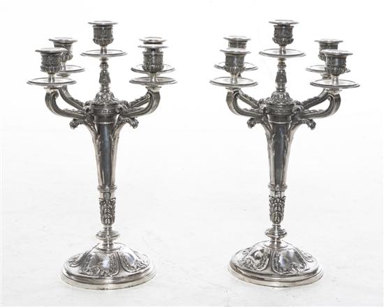 *A Pair of French Silverplate Five-Light