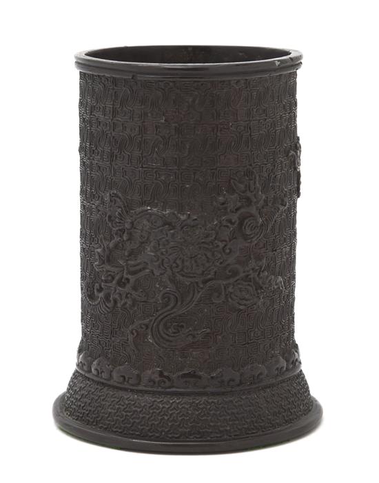 A Bronze Brush Pot of cylindrical