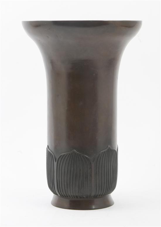 A Japanese Bronze Vase of trumpet form