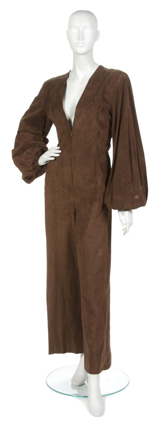 * A Pauline Trigere Brown Suede Jumpsuit