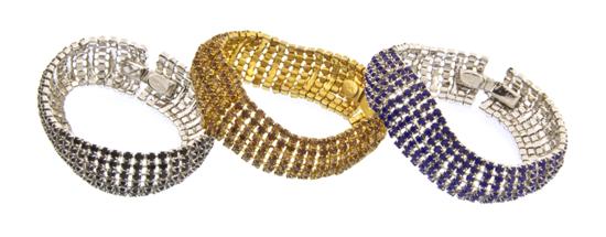 * Three Pauline Trigere Rhinestone Bracelets