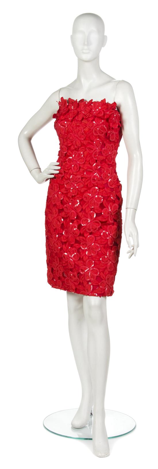 A Scaasi Red Floral Cocktail Dress