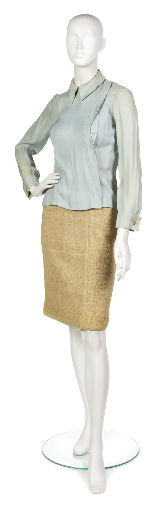  A Chanel Couture Tan Boucle Skirt 155a75