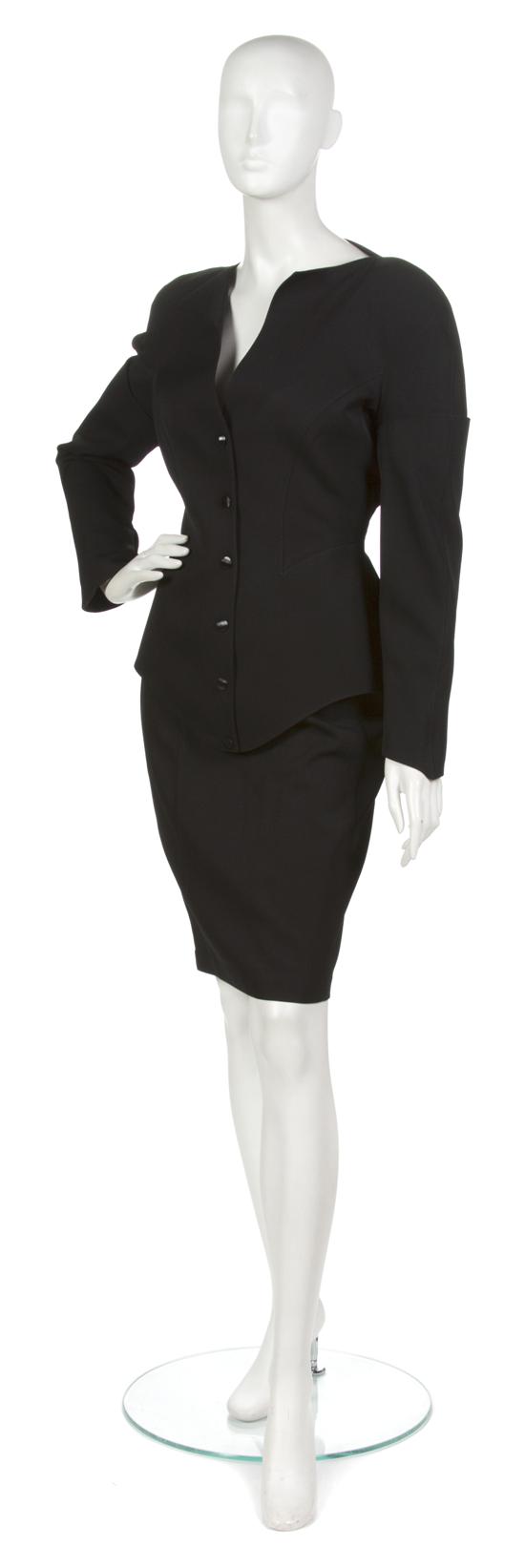 A Thierry Mugler Black Skirt Suit. Labeled: