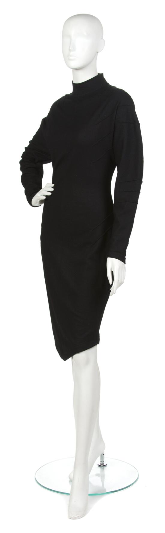 A Thierry Mugler Black Wool Dress. Labeled: