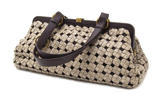 A Bottega Veneta Khaki Woven Leather