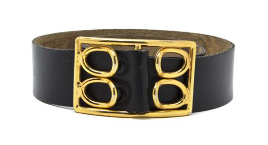 A Givenchy Black Leather Belt goldtone