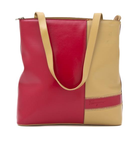 A Ferragamo Red and Tan Leather 155b58