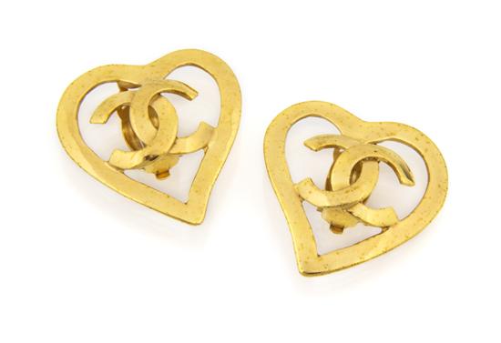 A Pair of Chanel Goldtone Logo Heart