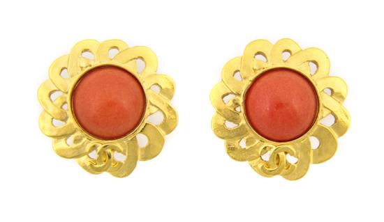 A Pair of Chanel Goldtone and Coral