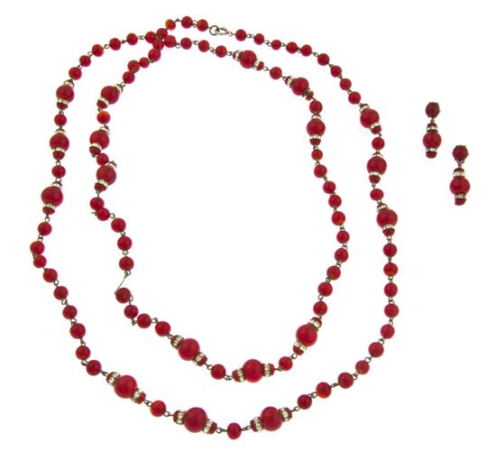 A Red Glass Bead and Rhinestone