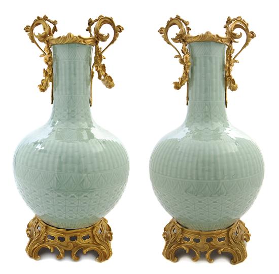 A Pair of Gilt Bronze Mounted Celadon 155c7e