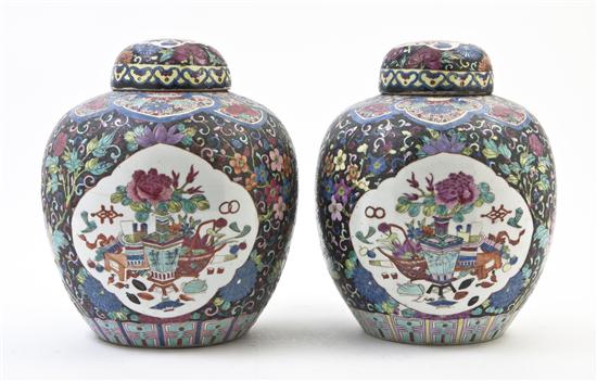 A Pair of Famille Noir Ginger Jars 1535bf