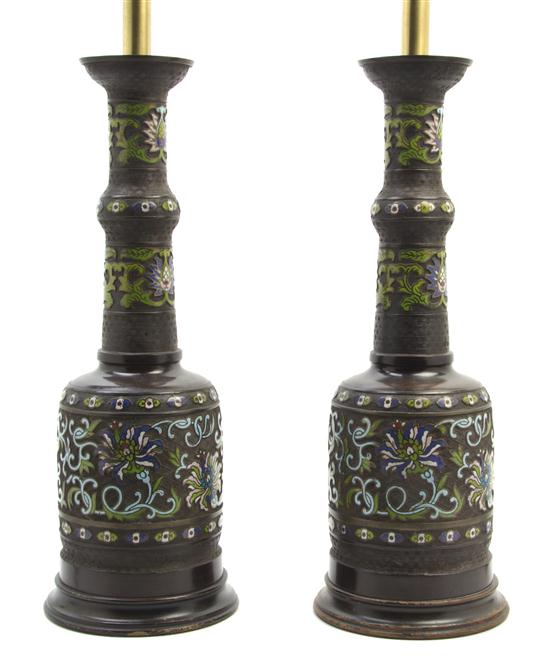 A Pair of Enameled Bronze Vases each