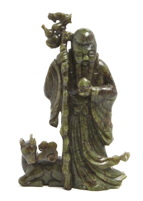 A Spinach Jade Carving of Shoulao 153603