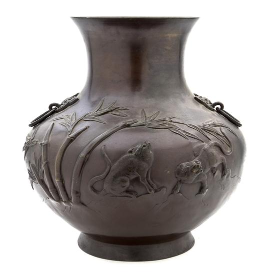 A Japanese Bronze Urn of squat baluster