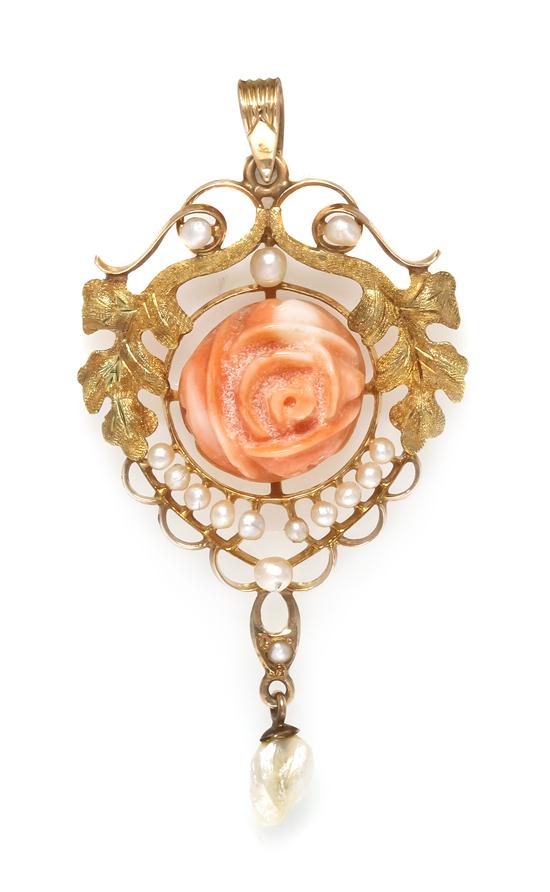 An Art Nouveau Yellow Gold Coral