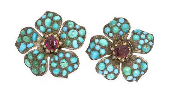 *A Pair of Victorian Silver Gold Turquoise