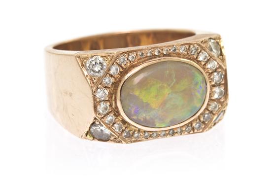 A 14 Karat Rose Gold Opal and Diamond