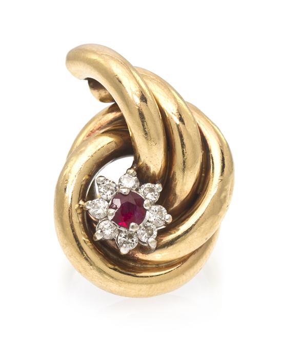 A 14 Karat Yellow Gold Ruby and Diamond