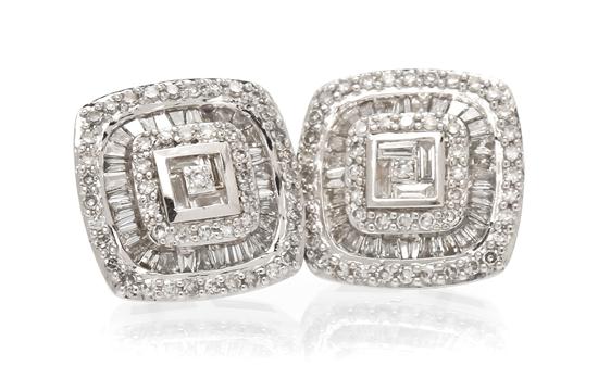 A Pair of 14 Karat White Gold and