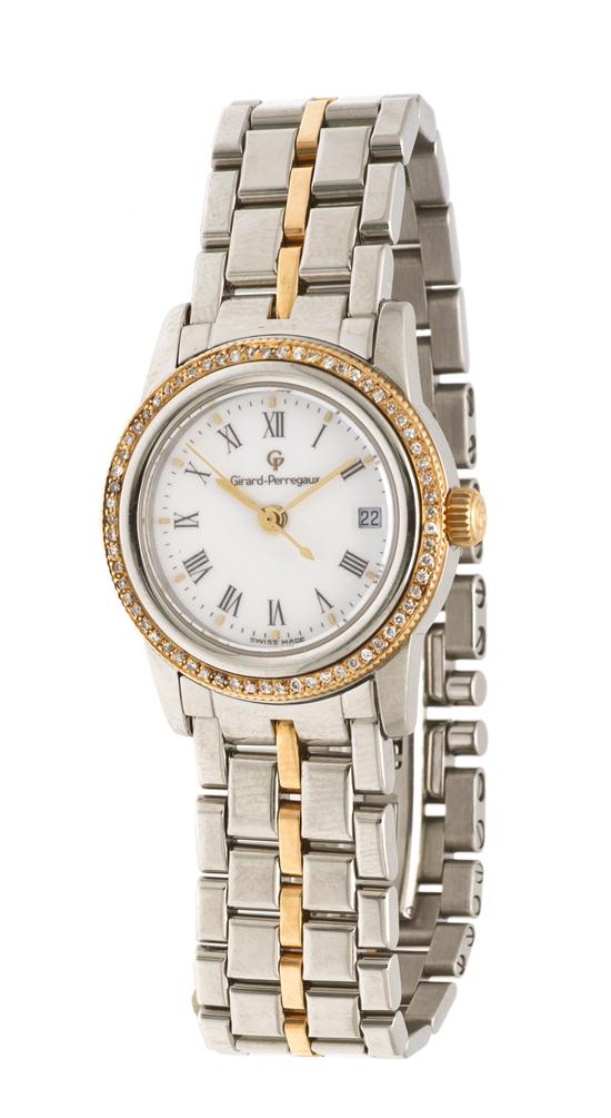 A Stainless Steel Gold and Diamond Wristwatch