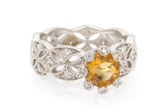 A 14 Karat White Gold Citrine and 153879