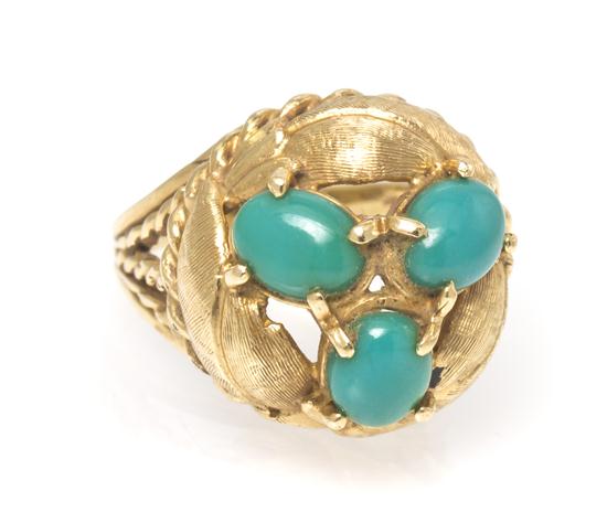 *A 14 Karat Yellow Gold Turquoise and