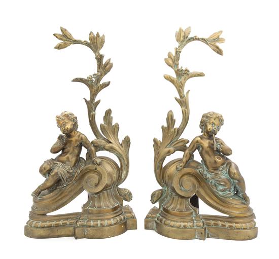 A Pair of French Gilt Metal Chenets 153a4e