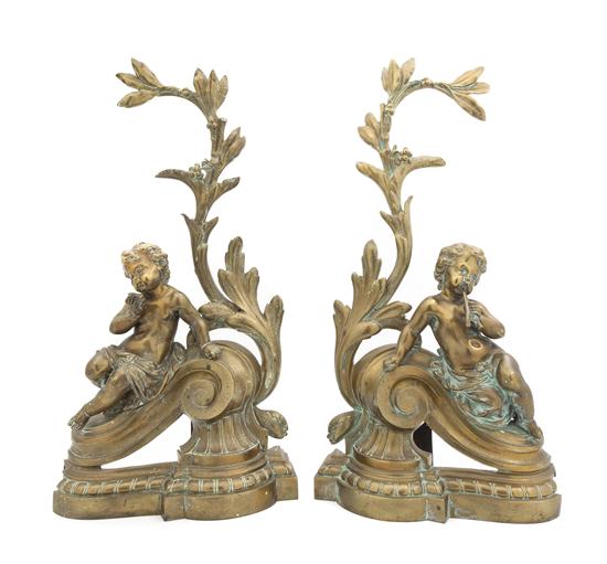 A Pair of French Gilt Metal Chenets