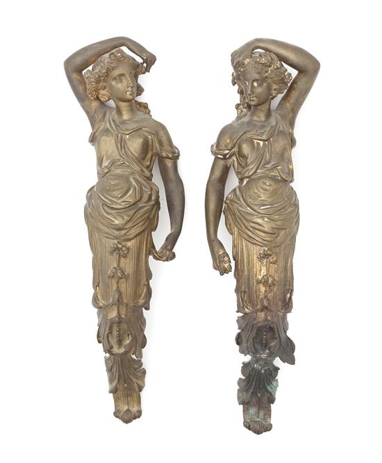 A Pair of Cast Bronze Figural Curtain