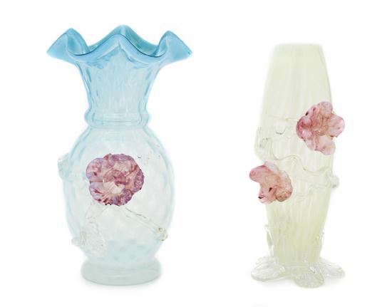 Two Colored Glass Vases each having