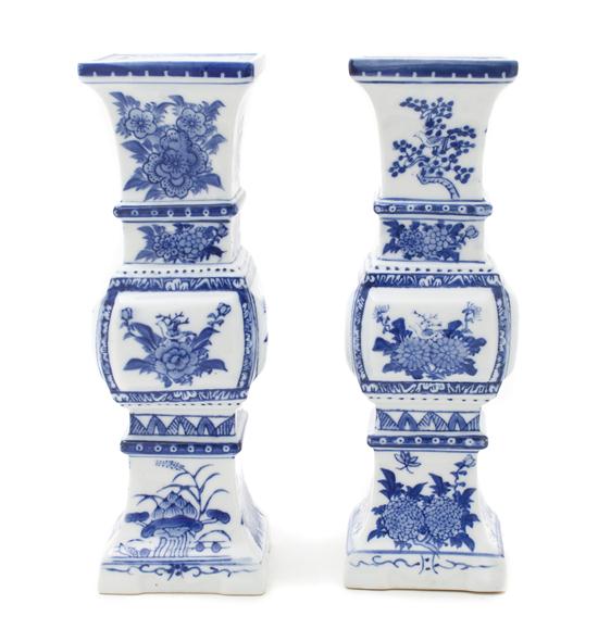 A Pair of Chinese Export Porcelain Candlesticks