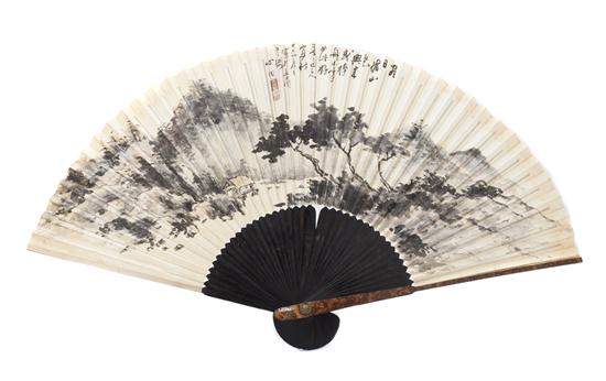 A Chinese Painted Folding Fan having