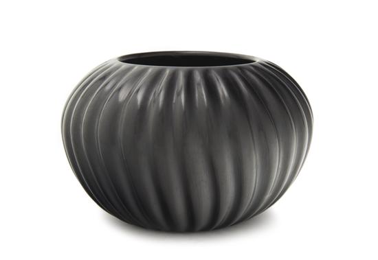 A Santa Clara Blackware Melon Bowl