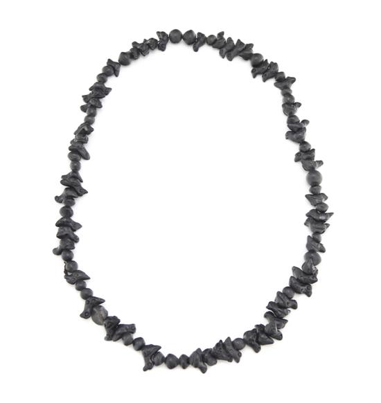 A Jet Fetish Necklace with carved birds